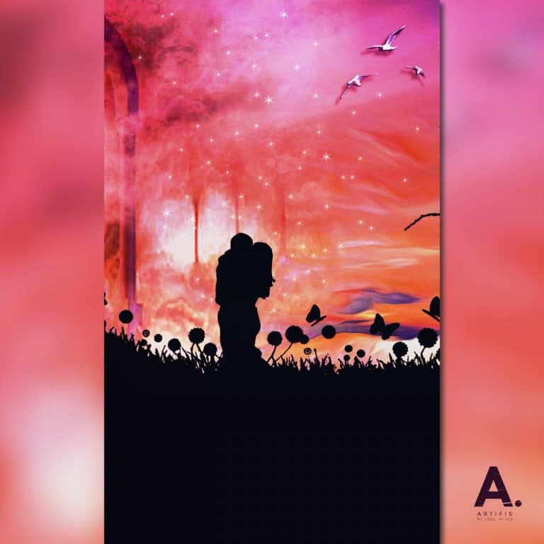 Poster métallique Hug Among Stars – Love