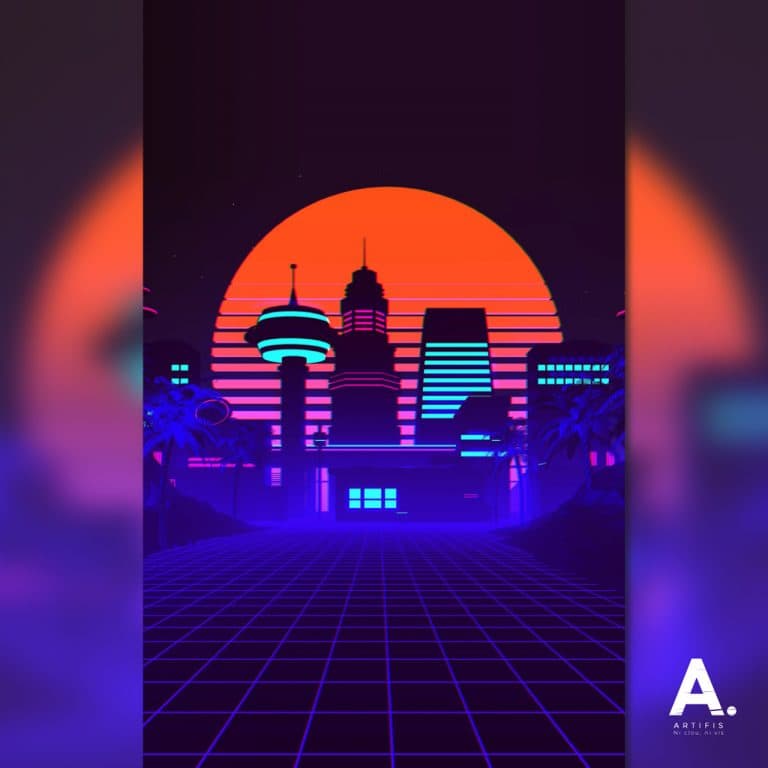 Poster métallique Urban City Night 3 – Synthwave